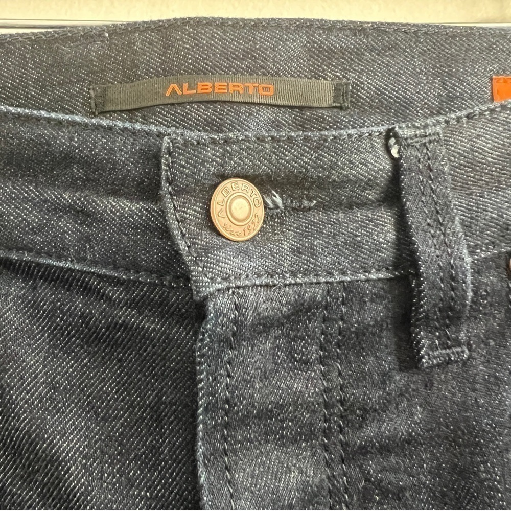 Alberto Slipe Jeans 33x34 Denim Slim-Straight Higher rise Dark Blue Raw Selvedge - Picture 9 of 9